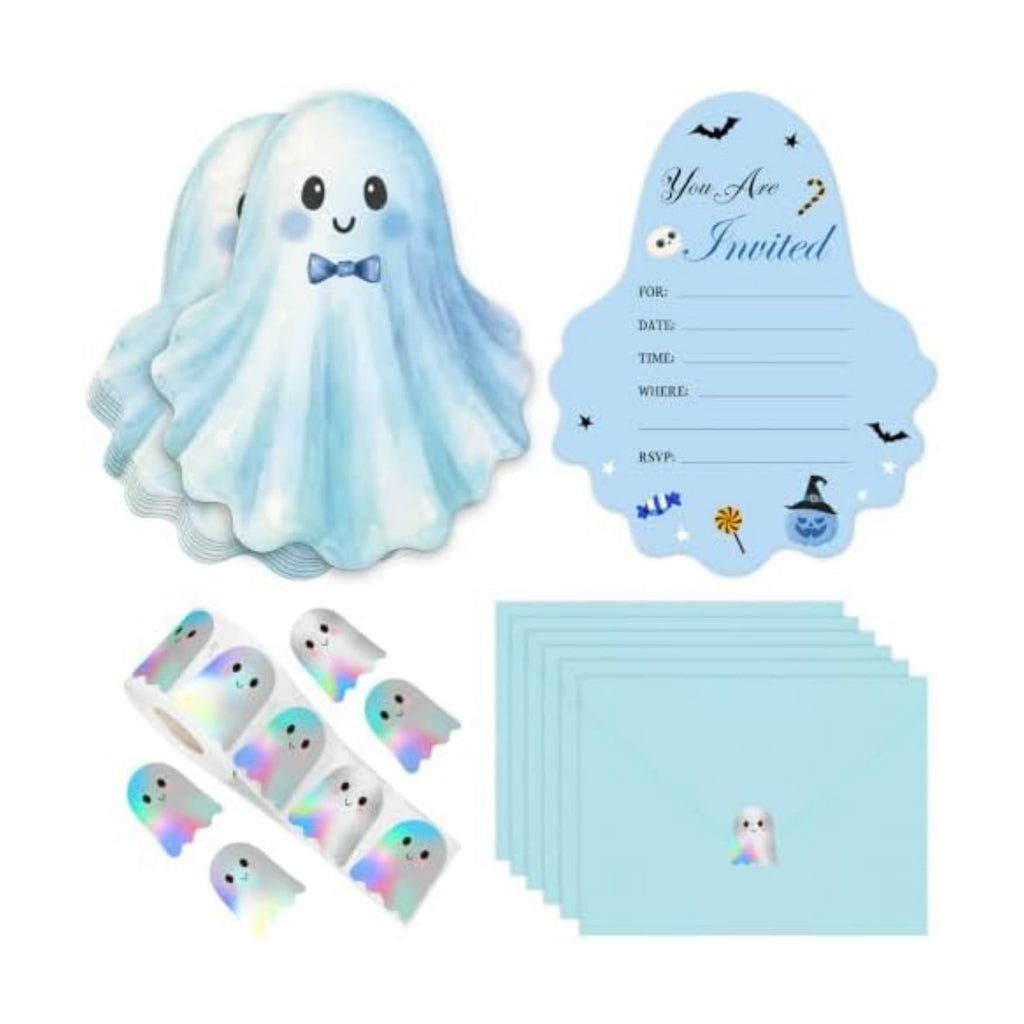 25 Pack Boo Blue Ghost Halloween Invitations Card with Envelopes