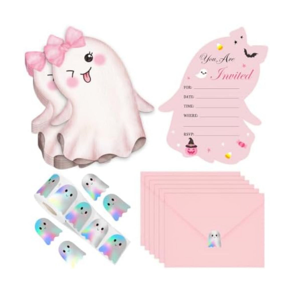 25 Pack Pink Halloween Invitations Card with Envelopes and Sticker