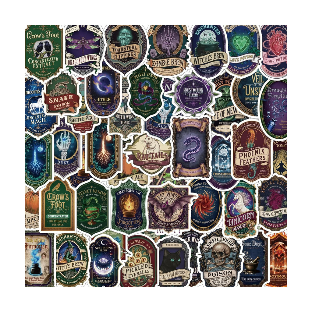 100 Pcs Halloween Potion Label Stickers, Dark Apothecary Decals
