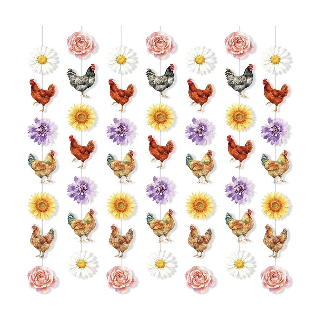 Xinnun 8 Pcs Chicken and Daisy Birthday Decorations Floral Hen Garlands