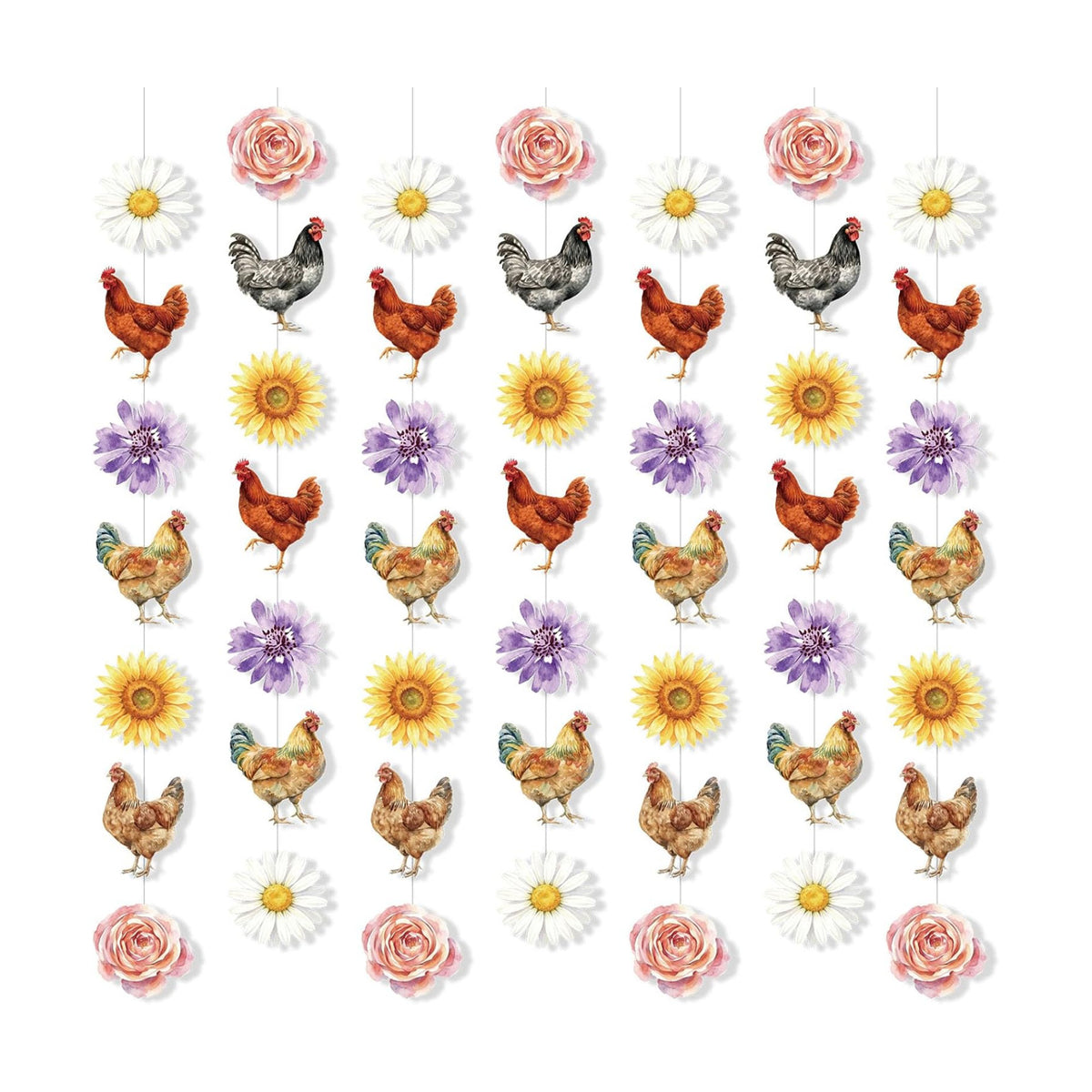 Xinnun 8 Pcs Chicken and Daisy Birthday Decorations Floral Hen Garlands