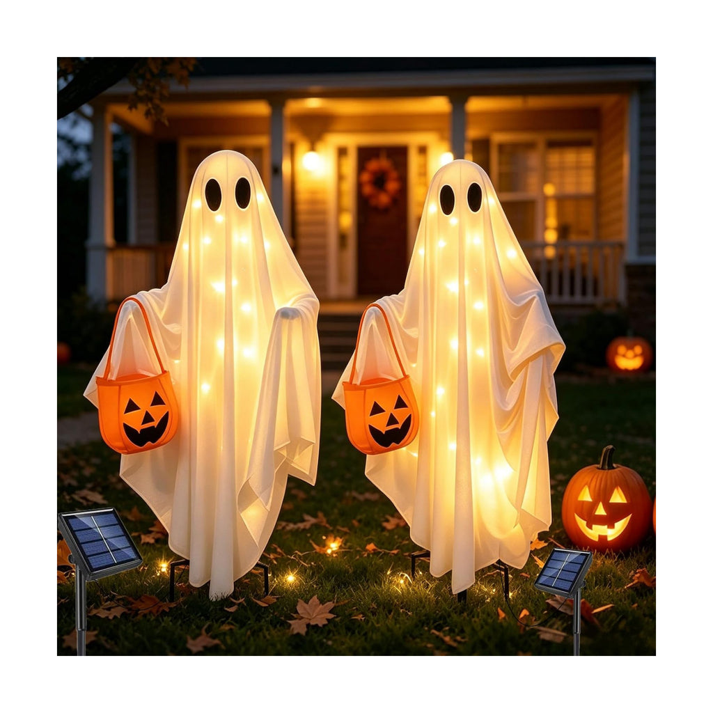 Solar Ghost Halloween Lights 2Pack Hanging Stake Yard Decor