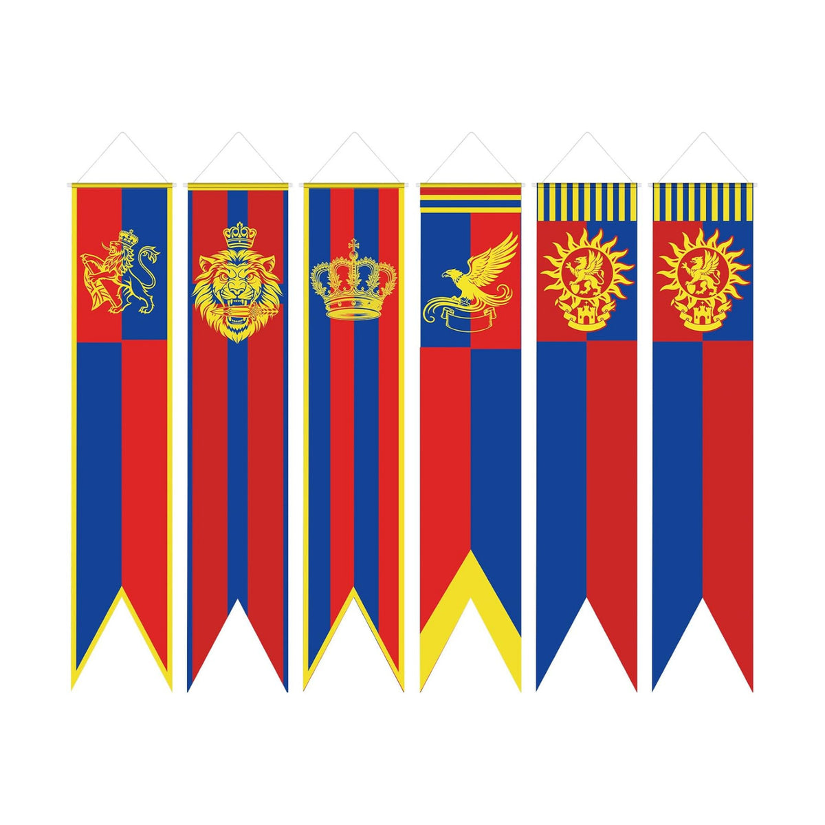 Hahafelt 6 Pcs Medieval Party Decorations Banners 61 Inch Knight Lion Bulletin Board Banner Medieval Fantasy Porch Door Hanging Decor for Wall Classroom Office Renaissance Castle Party Supplies Knight