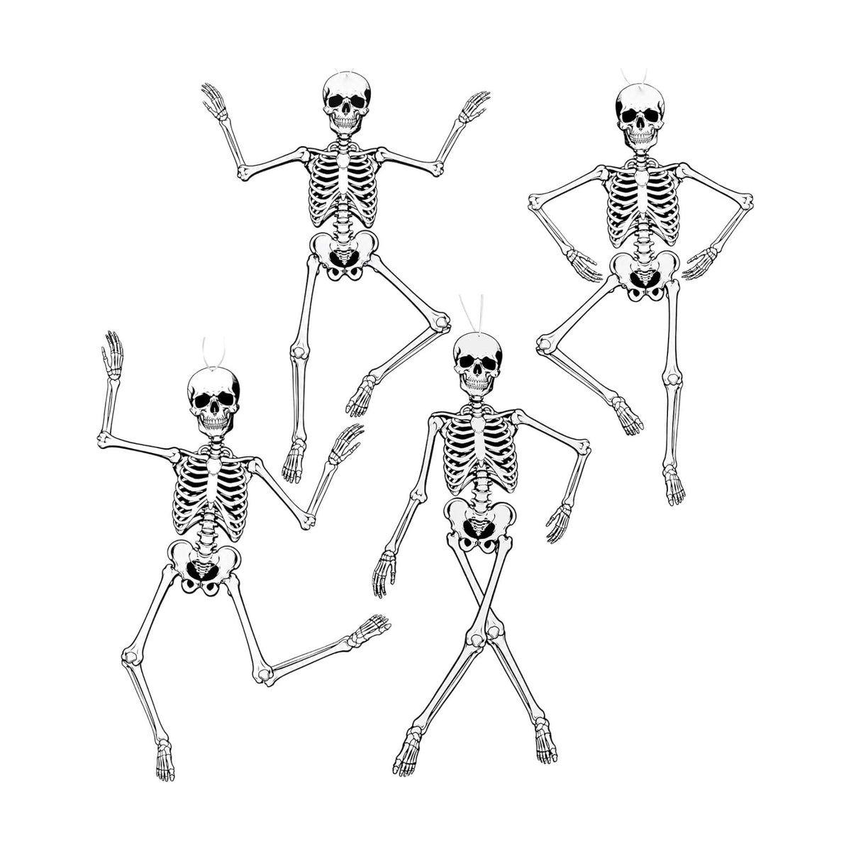 4Pcs 48" Halloween Paper Jointed Skeletons, Posable Skeleton Cutouts