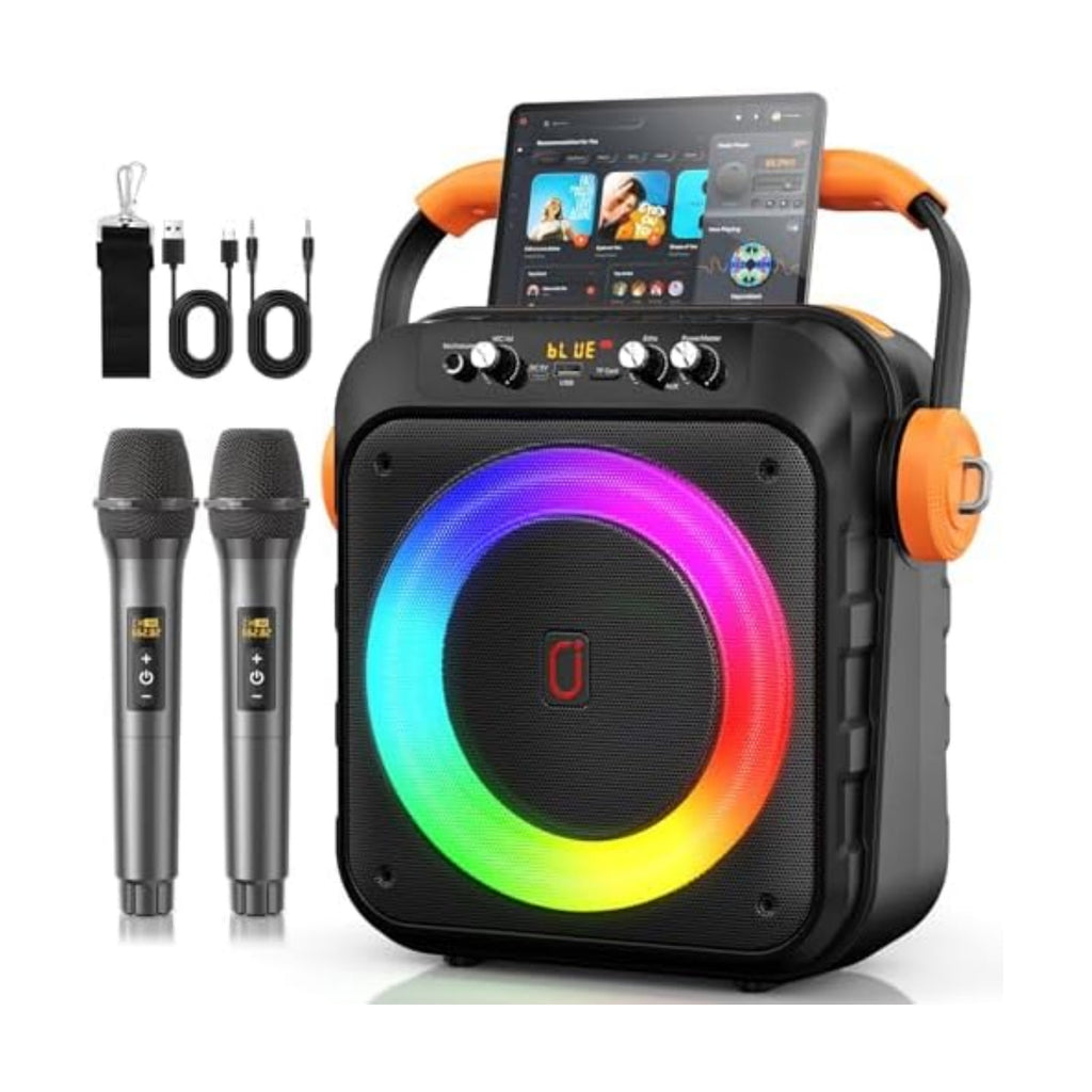 HWWR 120W Peak Karaoke Machine with 2 Wireless Microphones, TWS Bluetooth Party Speaker with Vocal Removal & Recording for Birthday Parties, Family Karaoke Nights, Backyard BBQs & Outdoor Parties