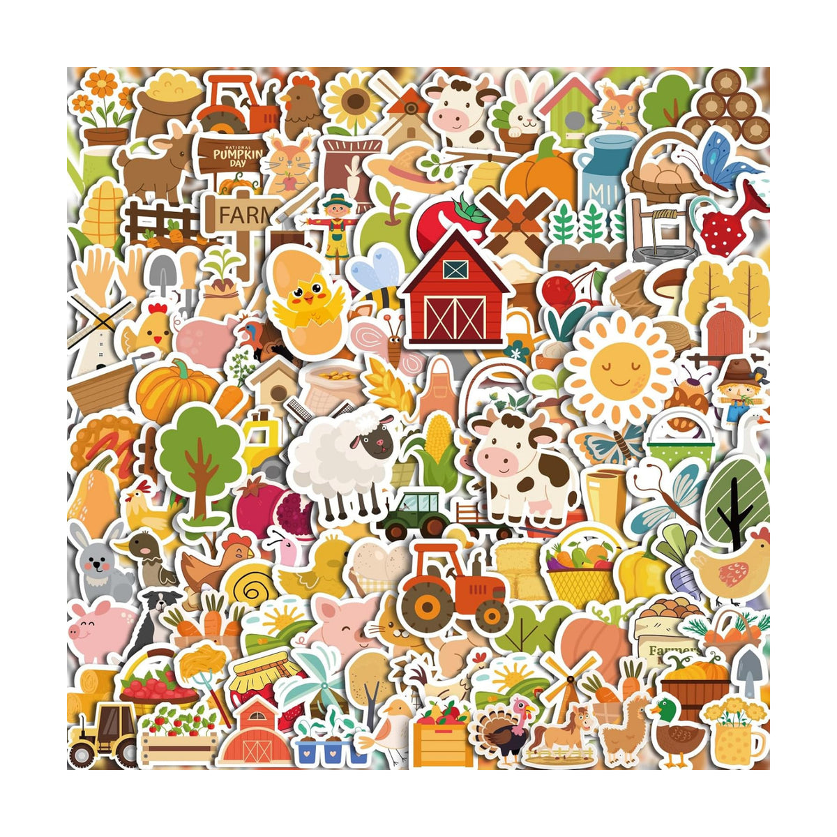 Xzentira 150 Pcs Farm Animal Stickers Pack,Non-Repeating Waterproof Farm Stickers for Kids,Cute Barnyard Patterns,Self-Adhesive Animal Stickers for Crafts,Bottles,Laptops and Farm Party Decor