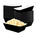 100 Pcs Black Paper Food Trays, Pre-Folded Disposable Food Boats for Popcorn, Candy, Fries, Nachos, Snacks, Black Party Serving Trays for Birthday, Movie Night, Halloween, BBQ Supplies