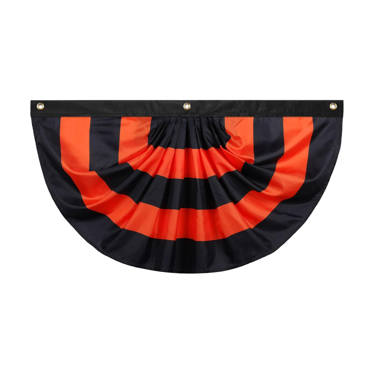 Newwiee 1 Pc 4 x 2 ft ft Halloween Flag Bunting Half Fan Hanging Pleated Flag Banner with 3 Grommets for Halloween Indoor Outdoor House Party Holiday Yard Decorations Props, Black Orange