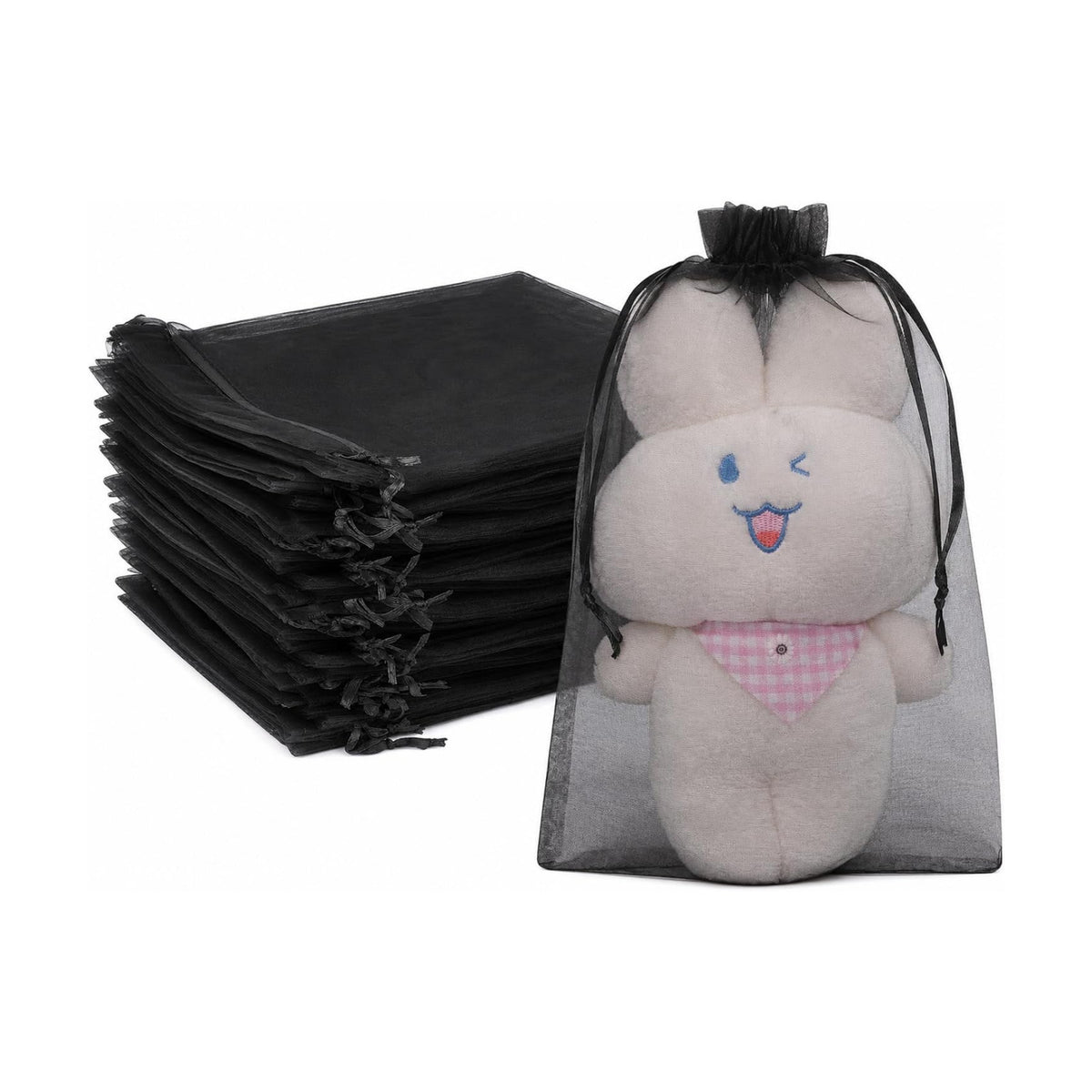 FUNFERY 100PCS Black Organza Gift Bags 6x9in,Drawstring Pouch for Jewelry