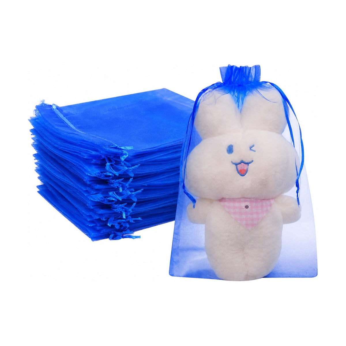 FUNFERY 100PCS Royal Blue Organza Gift Bags 6x9in,Drawstring Jewelry Pouch