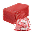 FUNFERY 100PCS Red Organza Gift Bags 5x7in,Drawstring Pouch for Jewelry