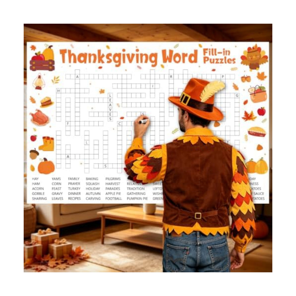 Giant Thanksgiving Word Fill-in Puzzles Game for Family Office Large Group