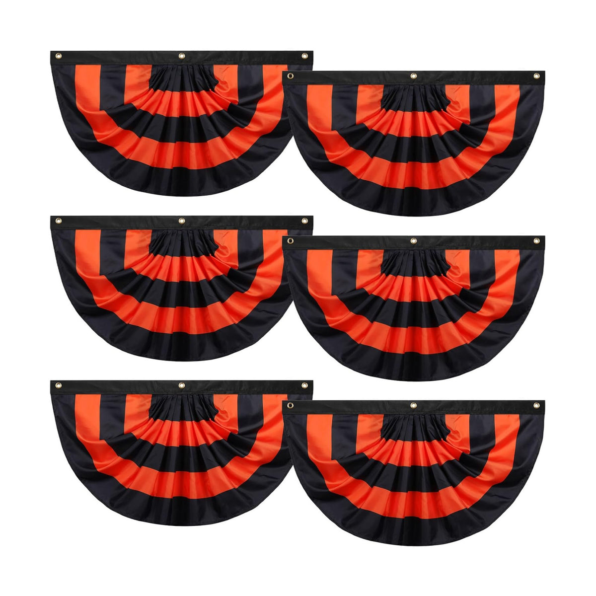 Newwiee 6 Pcs 4 x 2 ft ft Halloween Flag Bunting Half Fan Hanging Pleated Flag Banner with 3 Grommets for Halloween Indoor Outdoor House Holiday Yard Decorations Party Props, Black Orange