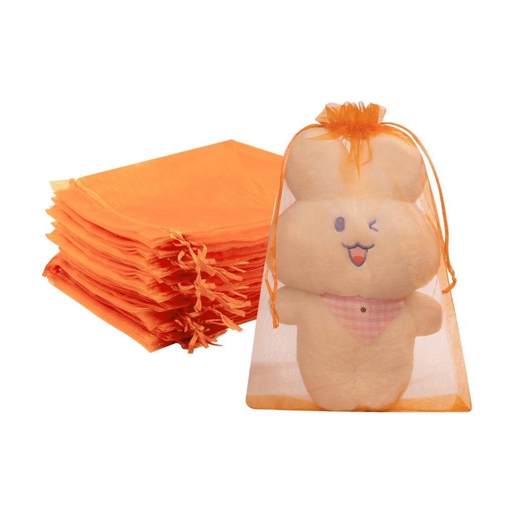FUNFERY 100PCS Orange Organza Gift Bags 6x9in,Drawstring Pouch for Jewelry