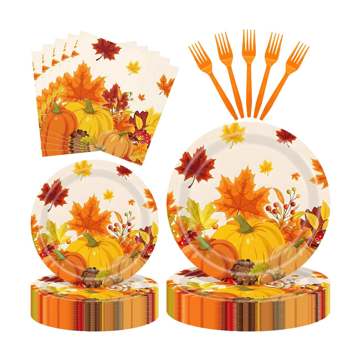 96 Pieces Thanksgiving Pumpkin Tableware Set – Disposable Fall Harvest Paper Plates and Napkins for Thanksgiving Dinner, Friendsgiving, Autumn Harvest Party and Fall Gatherings – Serves 24