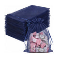 FUNFERY 100PCS Navy Blue Organza Gift Bags 5x7in,Drawstring Jewelry Pouch