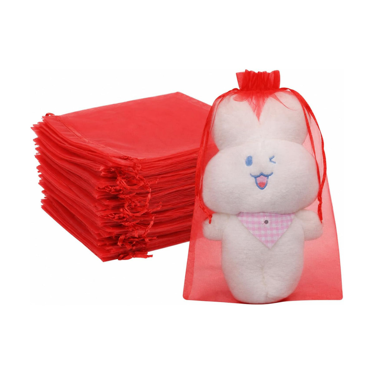 FUNFERY 100PCS Red Organza Gift Bags 6x9in,Drawstring Pouch for Jewelry