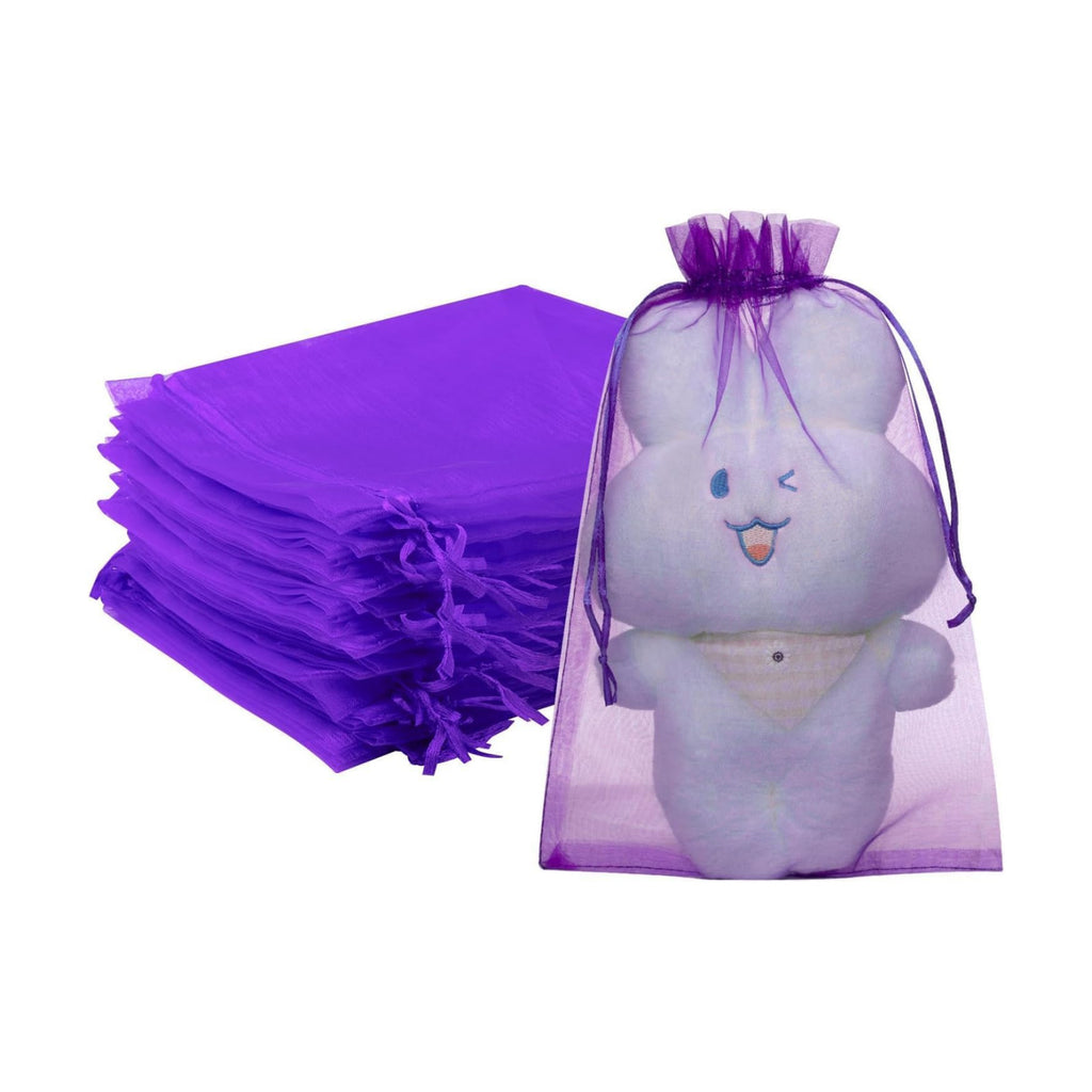 FUNFERY 100PCS Purple Organza Gift Bags 6x9in,Drawstring Pouch for Jewelry