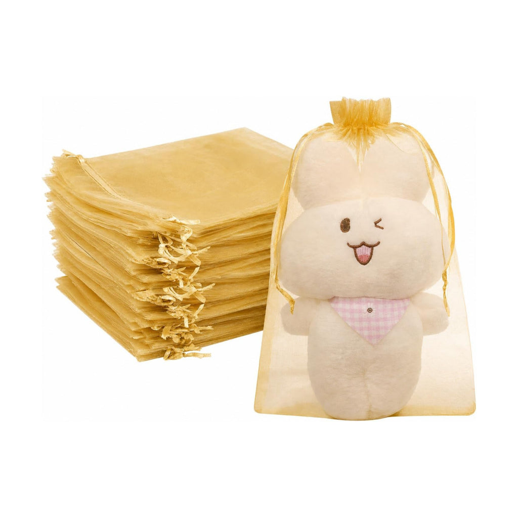 FUNFERY 100PCS Gold Organza Gift Bags 6x9in,Drawstring Pouch for Jewelry
