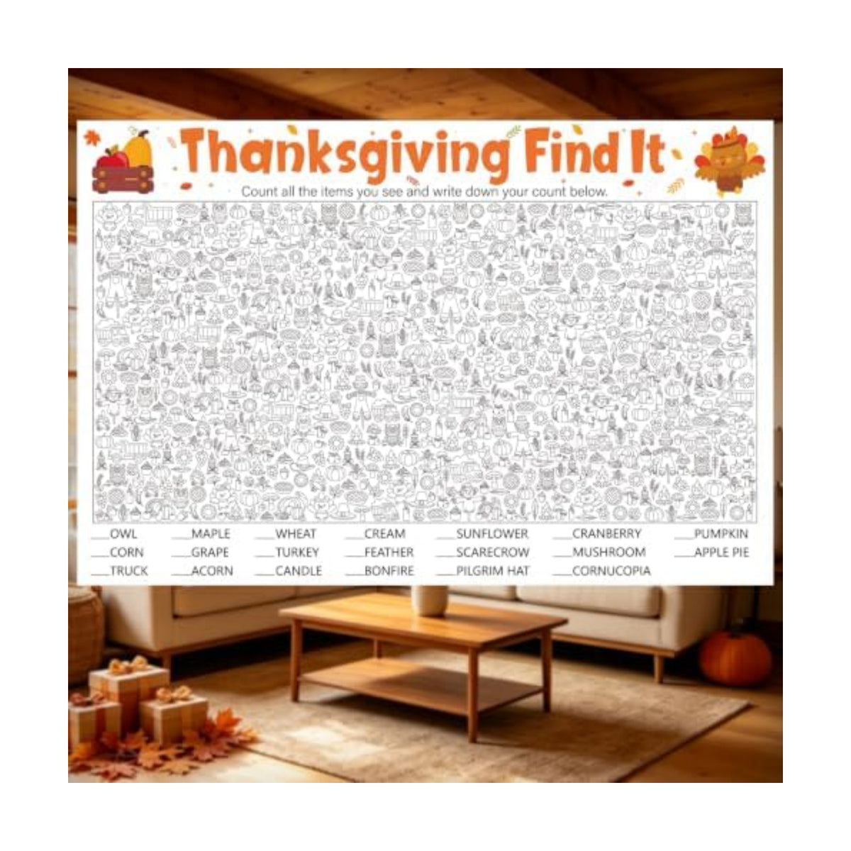 Giant Thanksgiving Word Pattern Find It Game for Family Office Large Group
