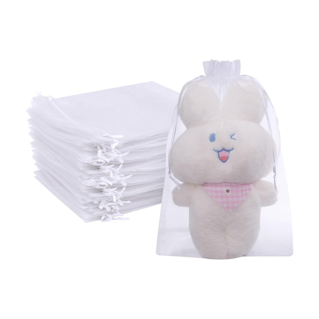 FUNFERY 100PCS White Organza Gift Bags 6x9in,Drawstring Pouch for Jewelry