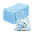 FUNFERY 100PCS Baby Blue Organza Gift Bags 5x7in,Drawstring Jewelry Pouch
