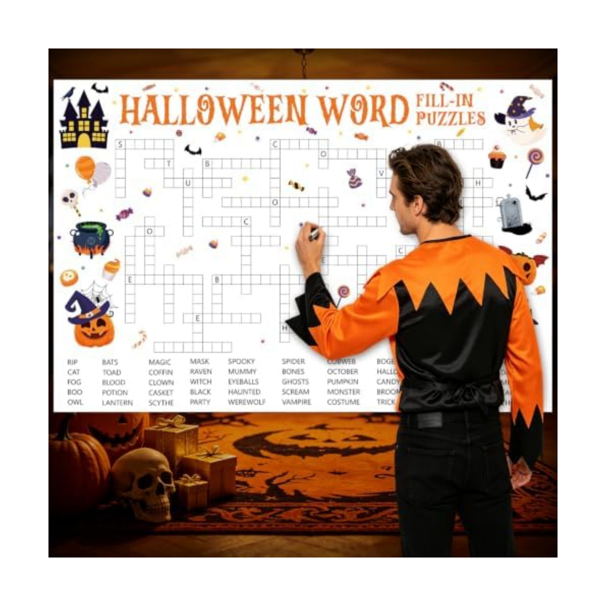 Giant Halloween Word Fill-in Puzzles Game for Family Office Large Group