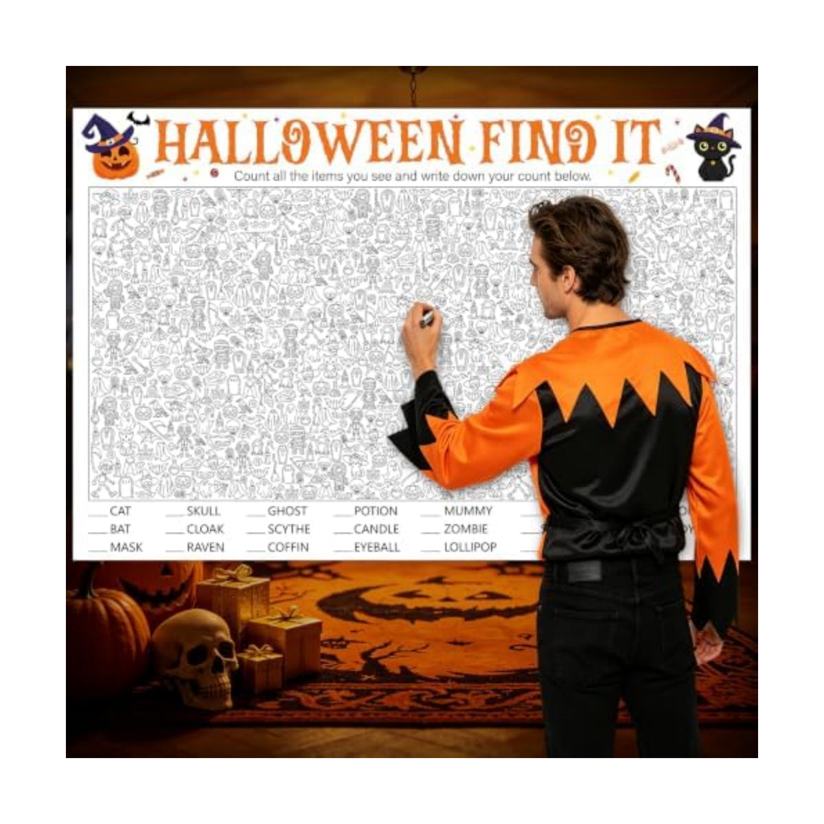 Giant Halloween Word Pattern Find It Game for Family Office Large Group