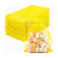 FUNFERY 100PCS Lemon Yellow Organza Gift Bags 5x7in,Drawstring Pouch