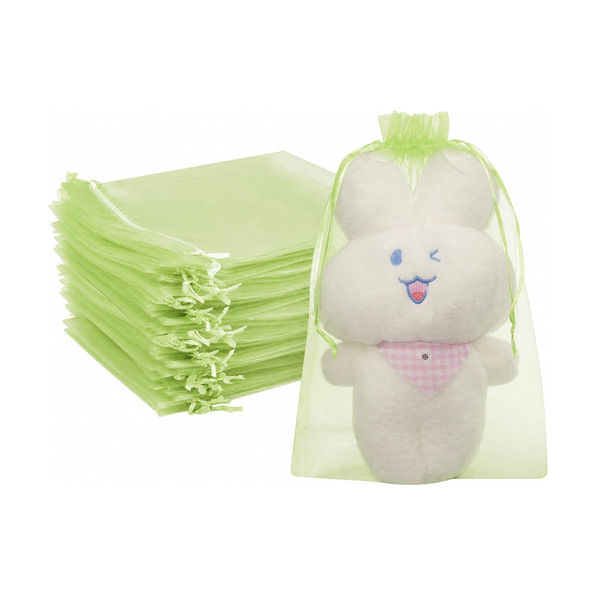 FUNFERY 100PCS Apple Green Organza Gift Bags 6x9in,Drawstring Jewelry Pouch