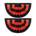 Newwiee 2 Pcs 4 x 2 ft ft Halloween Flag Bunting Half Fan Hanging Pleated Flag Banner with 3 Grommets for Halloween Indoor Outdoor House Party Holiday Yard Decorations Props, Black Orange