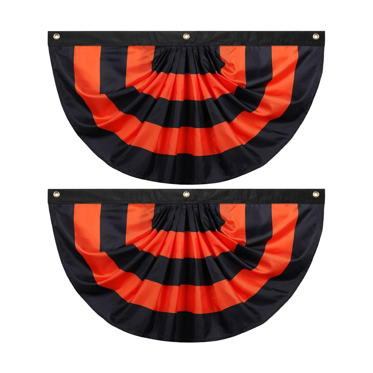 Newwiee 2 Pcs 4 x 2 ft ft Halloween Flag Bunting Half Fan Hanging Pleated Flag Banner with 3 Grommets for Halloween Indoor Outdoor House Party Holiday Yard Decorations Props, Black Orange