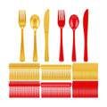Minatee 180 Pcs Pearlescent Gold and Red Plastic Silverware Heavy Duty Cutlery Sets Disposable Utensils for Holiday Birthday Themed Party Supplies, 60 of Each Forks Knives Spoons
