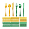 Minatee 180 Pcs Pearlescent Green Gold Plastic Silverware Heavy Duty Cutlery Sets Disposable Utensils for Holiday Birthday Themed Party Supplies, 60 of Each Forks Knives Spoons