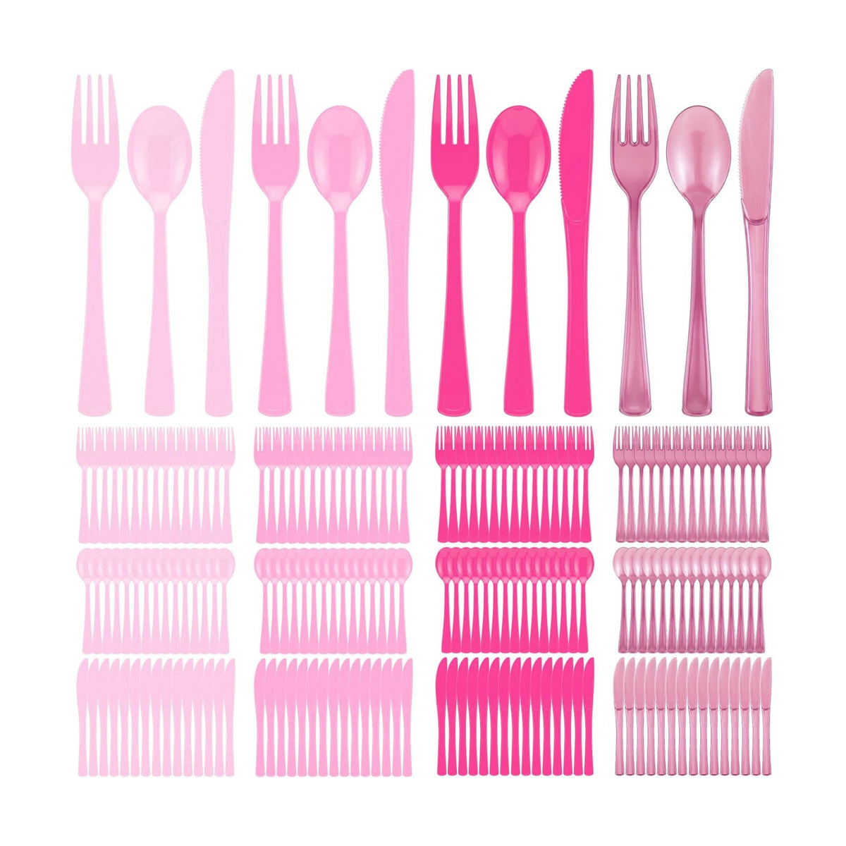 Minatee 180 Pcs Gradient Pink Plastic Silverware Heavy Duty Cutlery Sets Disposable Utensils for Holiday Birthday Themed Party Supplies, 60 of Each Forks Knives Spoons