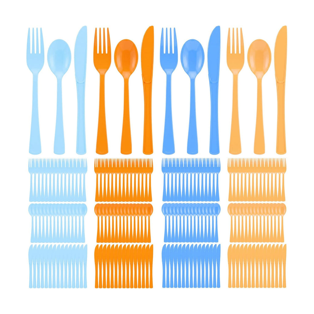 Minatee 180 Pcs Cartoon Birthday Plastic Silverware Heavy Duty Cutlery Sets Disposable Utensils for Holiday Birthday Themed Party Supplies, 60 of Each Forks Knives Spoons