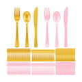 Minatee 180 Pcs Pearlescent Gold Pink Plastic Silverware Heavy Duty Cutlery Sets Disposable Utensils for Holiday Birthday Themed Party Supplies, 60 of Each Forks Knives Spoons