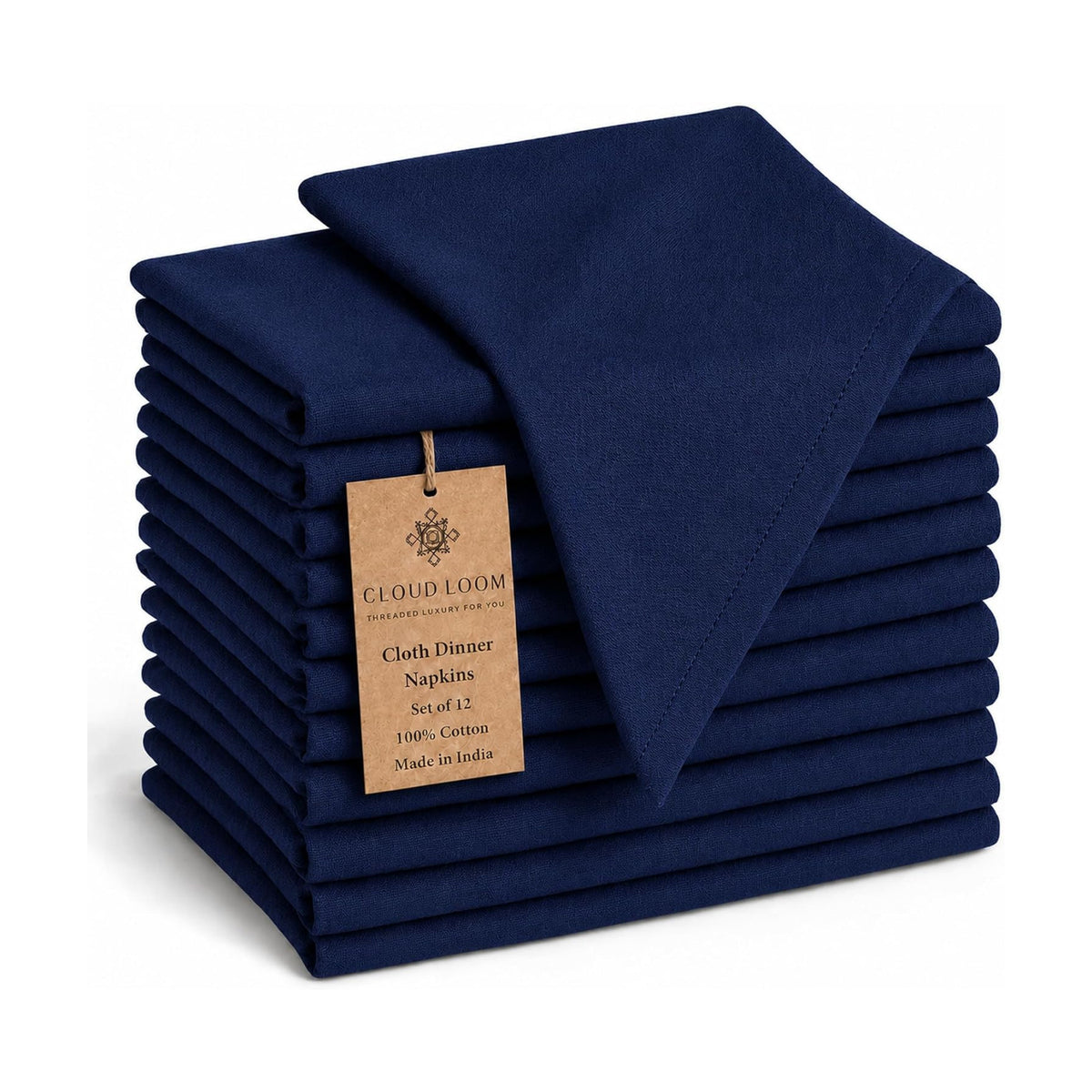 CLOUDLOOM Regular Stitch Cotton Cloth Napkins Navy Blue Set of 12, 17"x17"