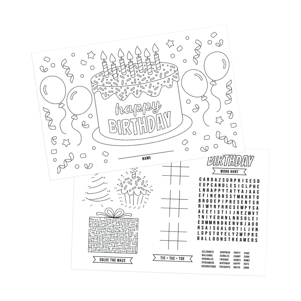 Birthday Party Coloring Activity Placemats / 12 Happy Birthday Celebration Drawing Activity Sheets / 11" x 17" Kids Double Sided Disposable Coloring Paper Placemat/Made in The USA