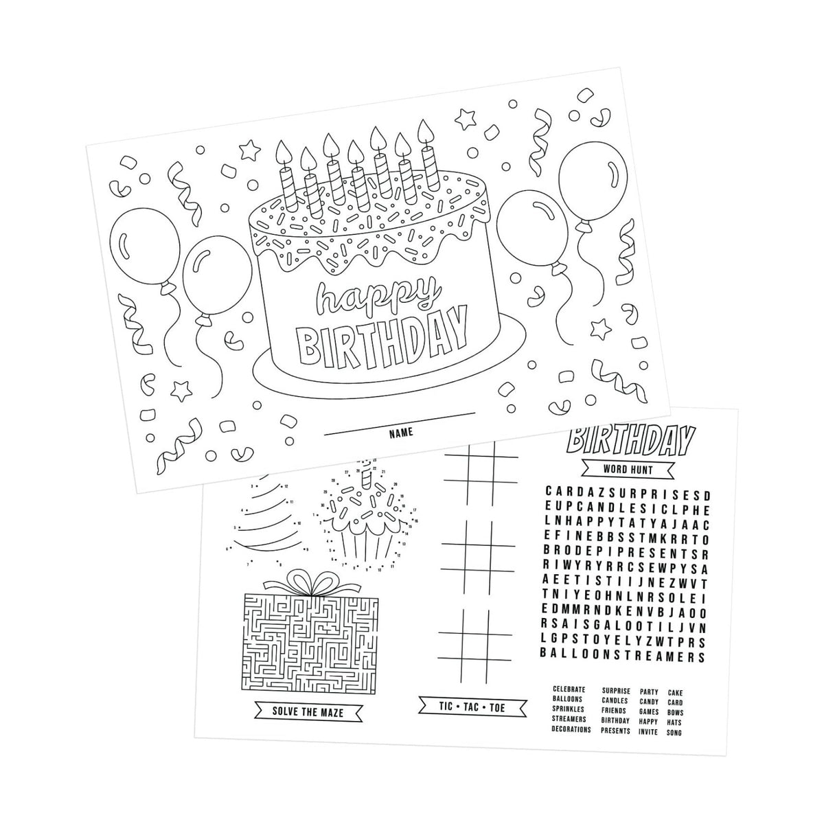 Birthday Party Coloring Activity Placemats / 12 Happy Birthday Celebration Drawing Activity Sheets / 11" x 17" Kids Double Sided Disposable Coloring Paper Placemat/Made in The USA
