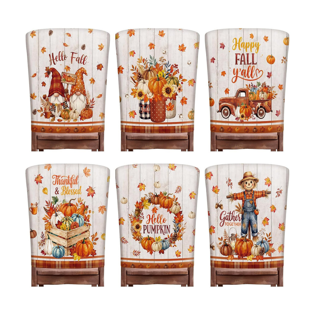 Moukeren Fall Chair Back Cover Set of 6 Thanksgiving Pumpkin Slipcovers Stretch Dining Chair Back Covers Farmhouse Removable Elastic Seat Protector for Home Harvest Party Kitchen Decor (Maple Leaf)