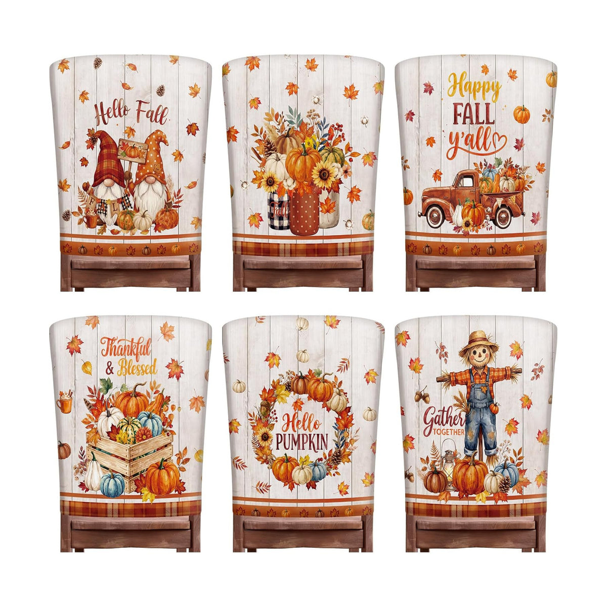 Moukeren Fall Chair Back Cover Set of 6 Thanksgiving Pumpkin Slipcovers Stretch Dining Chair Back Covers Farmhouse Removable Elastic Seat Protector for Home Harvest Party Kitchen Decor (Maple Leaf)