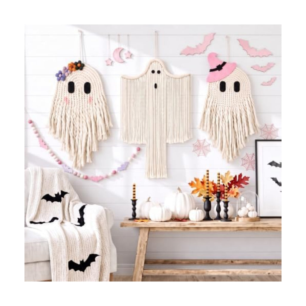 Remagr 3 Pcs Halloween Macrame Bats Wall Decor, Ghost Decor, Classic