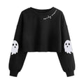Women Fall Halloween Ghost Crop Sweatshirt Lantern Sleeve Pullover