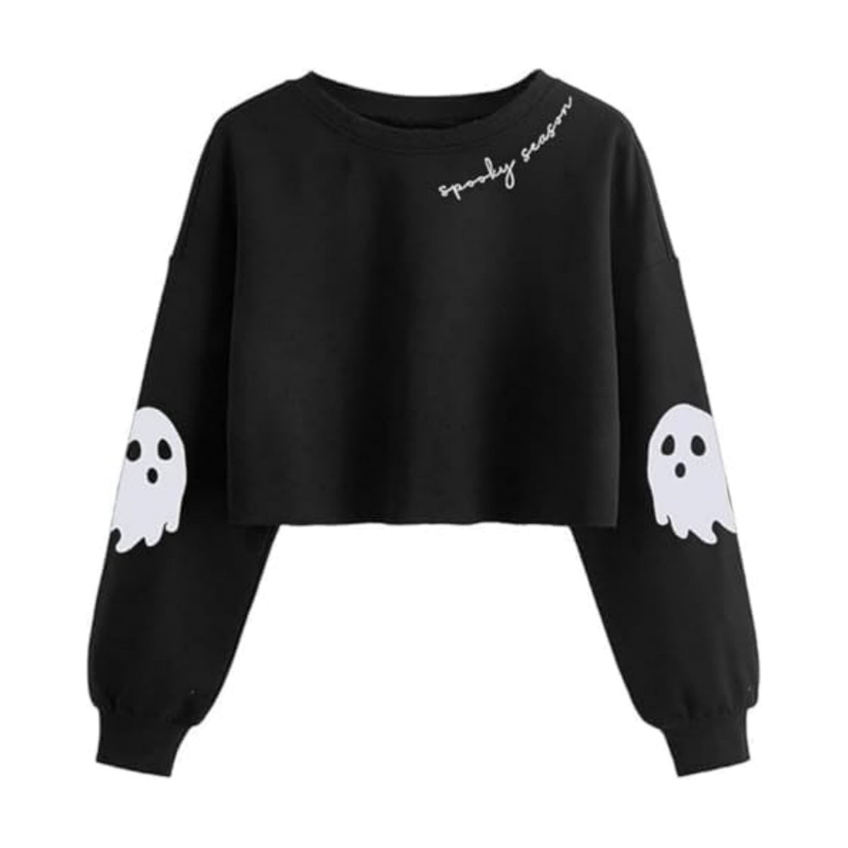 Women Fall Halloween Ghost Crop Sweatshirt Lantern Sleeve Pullover