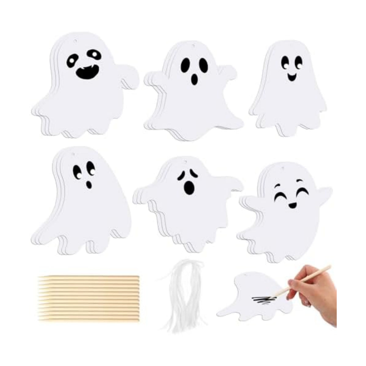 JULMELON 36 Pcs Halloween Scratch Off Cards, Ghost Rainbow Scratch Art Kit