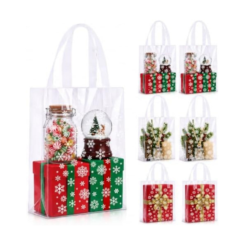 Pajean 25 Pcs Winter Plastic Gift Bags with Handles, Snowflake Pouches