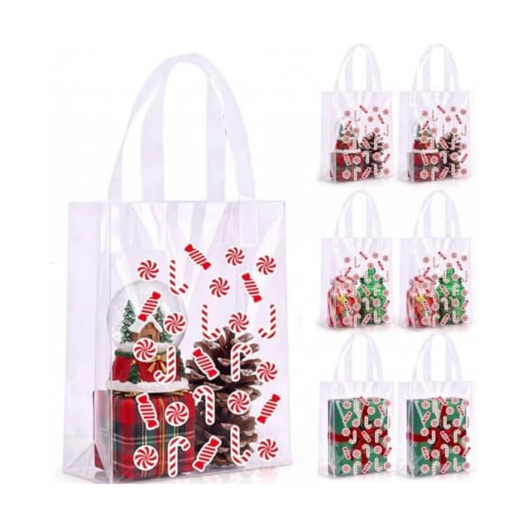 Pajean 25 Pcs Christmas Plastic Gift Bags with Handles, Candy Cane Pouches