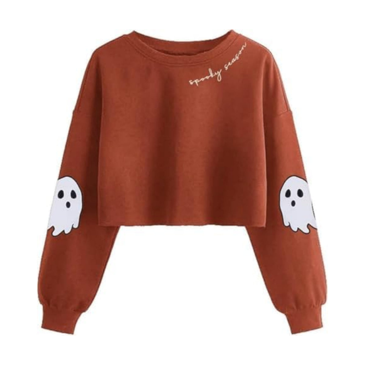 Women Fall Halloween Ghost Crop Sweatshirt Lantern Sleeve Pullover