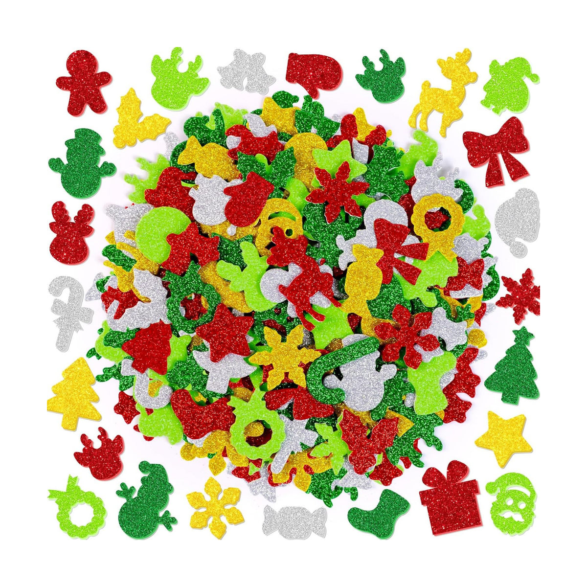 400 PCS Christmas Foam Stickers, Glitter Christmas Stickers, 8 Sheets